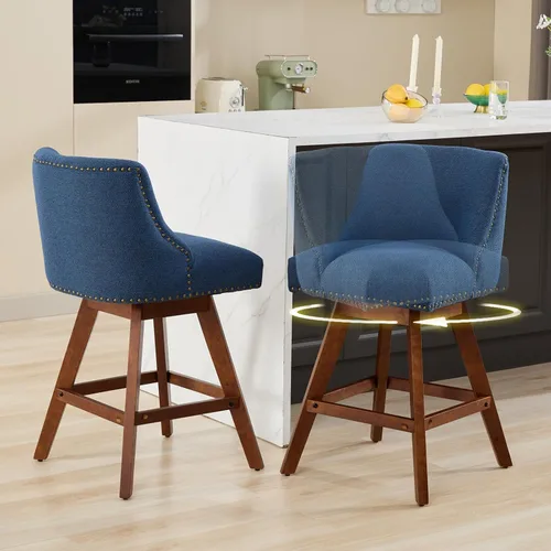 Vista 30 de cinkehome Juego de 2 taburetes de bar giratorios de altura de mostrador, taburetes de bar tapizados de terciopelo con respaldo, sillas de bar