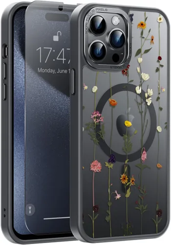 Vista 124 de Goodon para iPhone 15 Pro Max con protector de pantalla de privacidad, compatible con Magsafe, funda translúcida mate a prueba de golpes - Linda