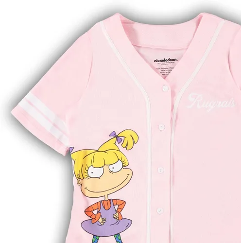 Vista 4 de Nickelodeon Camiseta de moda para mujer de los 90 Rugrats, Angelica y Chuckie Mesh Baseball Jersey