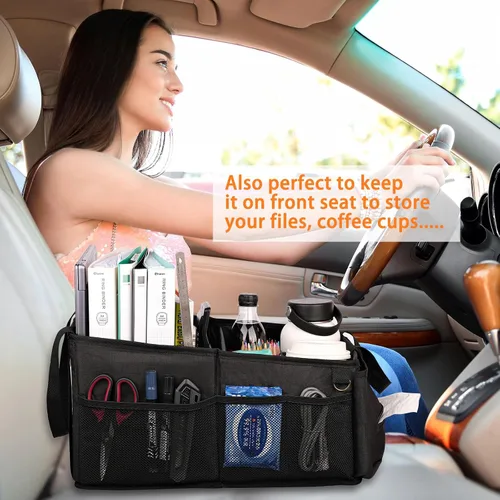 Vista 6 de HEYSKAY Organizador de asiento de automóvil, organizador de asiento de pasajero, organizador plegable de asiento de automóvil pequeño para consola
