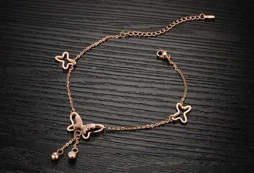 Vista 3 de Aienid, tobillera enchapada en oro rosa de 18ct, ajustable, sandalia para pie desnudo, tobillera tipo sandalia de cadena para playa.