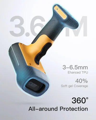 Vista 3 de Inateck Escáner de código de barras industrial Bluetooth, escáner de código QR 1D 2D inalámbrico con IP67 impermeable y a prueba de polvo, escáner