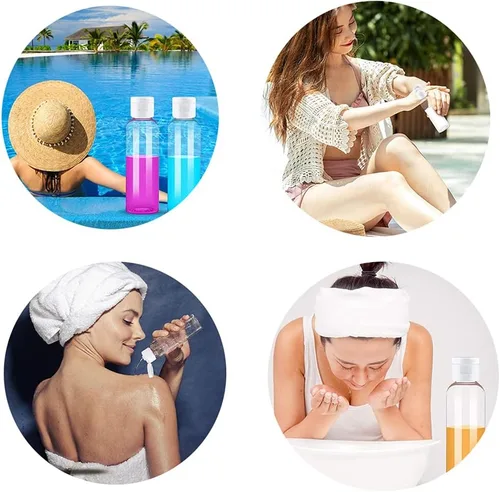 Vista 5 de 20 botellas de plástico con tapa abatible, dispensador vacío transparente, botellas de cosméticos recargables para champú, jabón corporal líquido