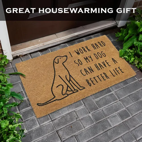 Vista 9 de MAINEVENT Nuestro Felpudo "I Work Hard So My Dog Can Have a Better Life" de 30x17 Pulgadas, Divertido Tapete de Bienvenida para Área Exterior