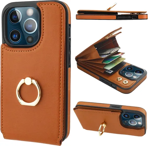 Vista 14 de Folosu Funda compatible con iPhone 13 Pro con soporte para tarjetas, rotación de 360°, soporte de anillo de dedo con función atril, protección RFID