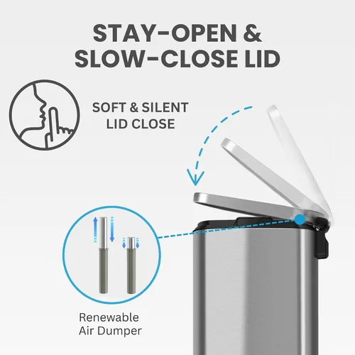 Vista 3 de iTouchless SoftStep - Bote de basura de acero inoxidable, 13.2 galones, sistema de filtro de olores, pedal y tapa con cierre silencioso y fino