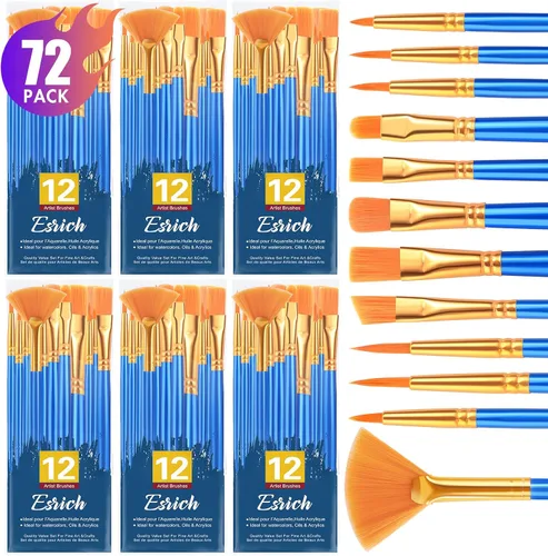 Vista 10 de ESRICH Juego de pinceles de pintura, 1 unidad/12 piezas de pelo de nailon con punta redonda para acuarela, óleo y roca, pintura facial, 12 tamaños