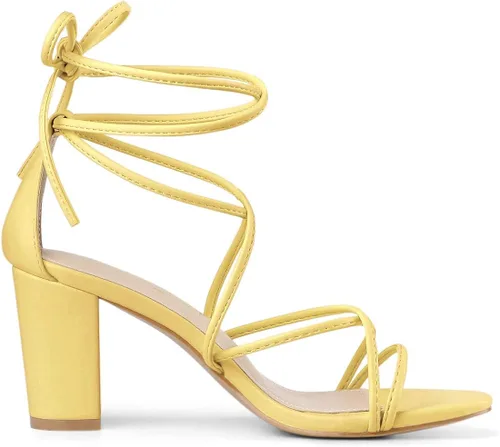 Vista 8 de Allegra K - Sandalias de tacón grueso con tiras delgadas para mujer