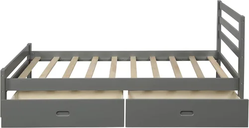 Vista 6 de Cama de plataforma de madera, marco de cama de tamaño completo con cabecero y estribero/listones de madera/dos cajones de almacenamiento