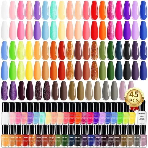 Vista 9 de Morovan Juego de esmalte de uñas para uñas de las manos: kit de esmalte de uñas de secado rápido al aire de 48 piezas con 2 piezas de base y capa