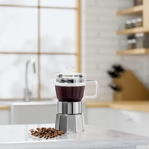 Vista 6 de Oggi Cafetera de café expreso para estufa, cafetera italiana de vidrio borosilicato de 4 tazas (4 onzas)