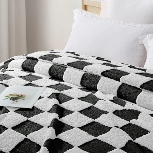 Vista 3 de Exclusivo Mezcla - Manta de franela super suave y cálida con diseño de vellón esponjoso, para sofá, cama, con lindo patrón a cuadros, negro, 50" x