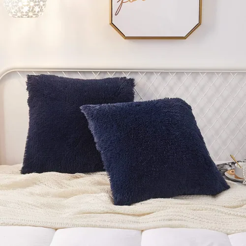 Vista 18 de Juego de 2 fundas de almohada estándar de piel sintética de terciopelo suave, fundas de almohada decorativas con cierre de cremallera
