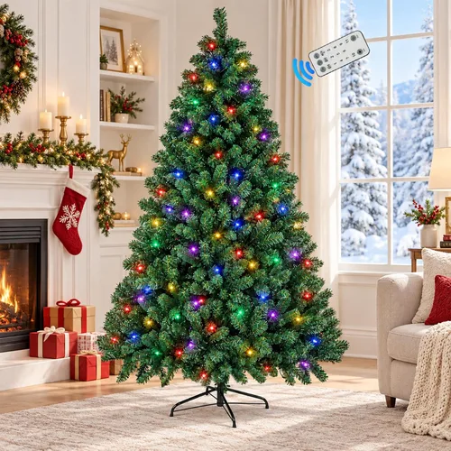 Vista 13 de Northroad Árbol de Navidad artificial preiluminado de 4 pies, árbol de Navidad preiluminado con 450 puntas de ramas y 100 luces con certificación UL
