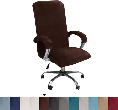 Vista 4 de NILUOH Fundas de terciopelo para silla de oficina con fundas para brazos, fundas universales giratorias y para sillas de juegos (L, marrón)
