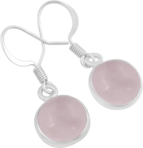 Vista 3 de Natural Gemstone Round Shape Dangle Earrings for Women - 925 Silver Plated Lightweight & Comfortable Handmade Jewelry Earrings - Gift for Wedding