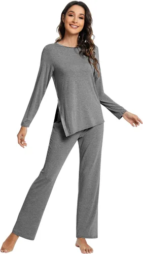 Vista 11 de WiWi Conjunto de pijama para mujer, súper suave, manga larga, ropa de dormir, ropa de dormir, ropa de descanso, viscosa de bambú, S-XXL A-aqua