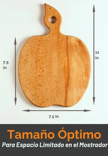 Vista 2 de ECOSALL Tabla de cortar de madera maciza en forma de manzana con asa, idea