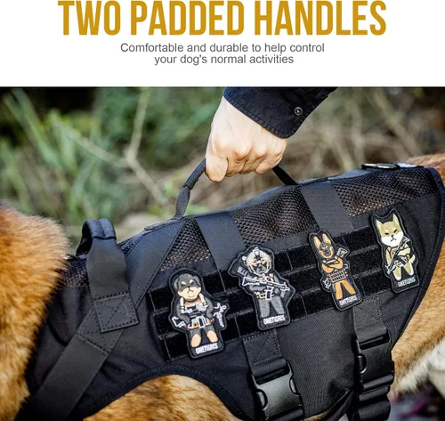 Vista 4 de OneTigris - Arnés táctico para perros pequeños, chaleco de perro pequeño sin tirones con asas, transpirable, arnés militar con sistema MOLLE, arnés