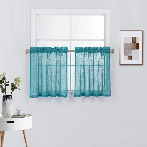 Vista 7 de Diamond Home Linens 2 paneles cortos con bolsillo para barra, filtrado de luz, de lino, texturizado, para ventanas pequeñas, 27 pulgadas de ancho x