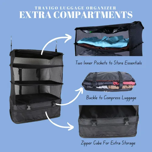 Vista 4 de Bolsa de viaje portátil para colgar Organizador de equipaje de gran capacidad y cubo de embalaje Armario colgante plegable para armario y equipaje