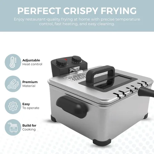 Vista 2 de Freidora eléctrica Alpha Living – Freidora profunda de 4.5L con cesta con cestas de 2 cuartos y 4 cuartos – Acero inoxidable de alta calidad