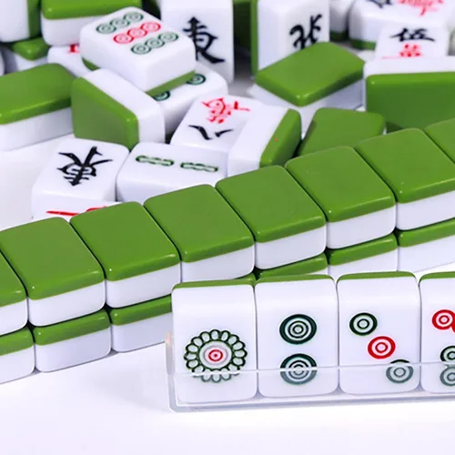 Vista 5 de Mahjong, juego de mahjong chino, 144 azulejos grabados, juego de viaje portátil para juego familiar/equipo, a partir de 9 años a adultos