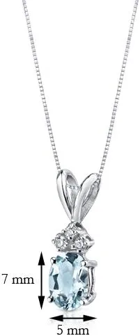 Vista 5 de Peora Colgante de oro blanco sólido de 14 quilates con aguamarina y diamantes para mujer, piedra preciosa auténtica, delicado solitario