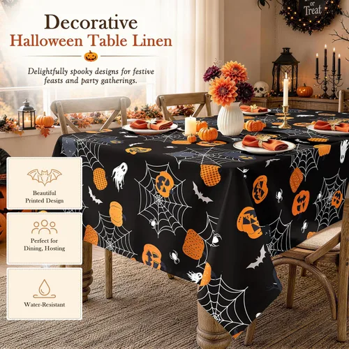 Vista 3 de Mantel rectangular de Halloween, color negro, 60 x 84 pulgadas Halloween 01