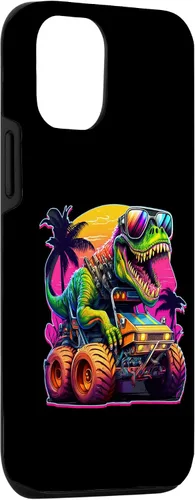 Vista 3 de Funda para iPhone 14 Retro Monster Truck Dinosaurio Vintage Sunset Cumpleaños para Niño
