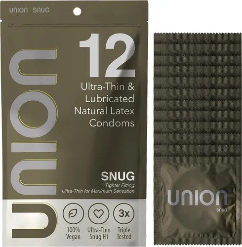 Vista 7 de UNION SNUG (49mm) 36 unidades, Látex natural, Ultradelgado, Lubricado, Varilla recta