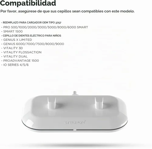 Vista 3 de Galvanox Cargador de cepillo de dientes dual 2 en 1 compatible con cepillos de dientes eléctricos Oral B, repuesto para 3757 - Funciona con modelos