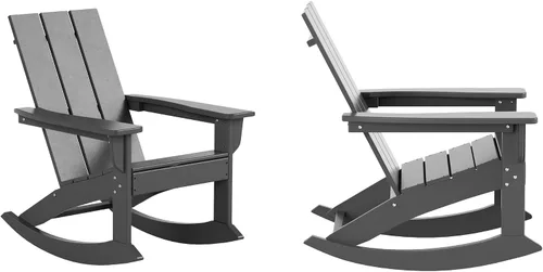Vista 40 de HDPE Laguna Silla mecedora Adirondack de polietileno para exteriores (juego de 2), color negro
