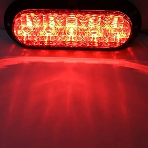 Vista 5 de Par de luces LED ovaladas cromadas de 6 pulgadas, color rojo transparente y de parada, luz trasera para montaje en superficie, remolque, camión, RV