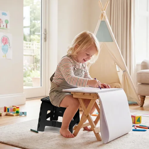 Vista 5 de Dyforce Taburete plegable de 9 pulgadas para niños y adultos, taburete de pie plegable y ligero para niños pequeños, cocina, baño, capacidad de 300