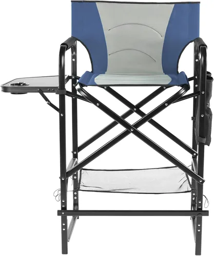 Vista 4 de 31'' Tall Directors Chair,Portable Seat Folding Camping Chair,High Bar Stool with Built-in Cup Holder, Side Table, Storage Pocket for Makeup Gray &