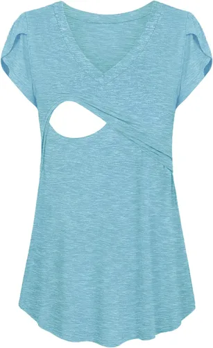 Vista 2 de CzzzyL Camisetas de punto con cuello en V y manga de pétalos de lactancia para mujer
