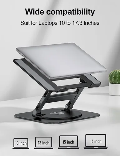 Vista 6 de MCHOSE Soporte para laptop, diseño en H, soporte de computadora estable, elevador ergonómico para laptop con base giratoria de 360°, compatible