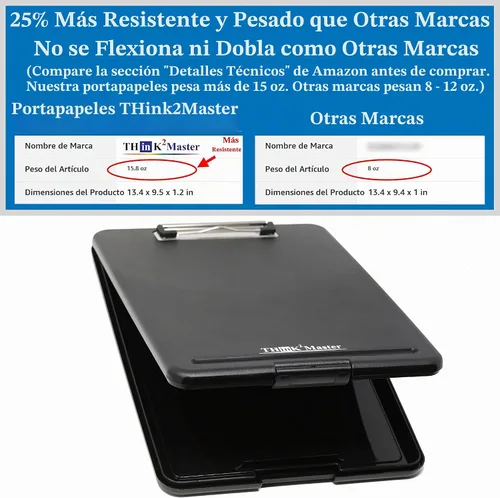 Vista 2 de Portapapeles de almacenamiento de plástico negro Think2Master. 25% más pesado y 25% más resistente Resistente y no se dobla ni flexiona como