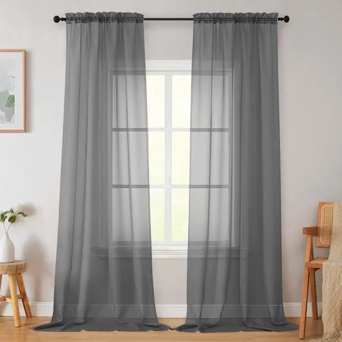 Vista 242 de 2 paneles de cortinas traslúcidas blancas para dormitorio, sala de estar, 96 pulgadas de largo, modernas, suaves, ligeras, con bolsillo para barra