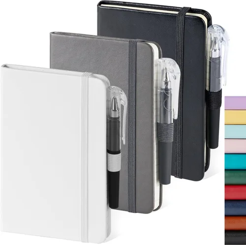 Vista 22 de Paquete de 3 cuadernos rayados con bolígrafo, cuadernos A5 (5.7 x 8.4 pulgadas) de tapa dura de cuero para mujeres y hombres, trabajo, 160 páginas