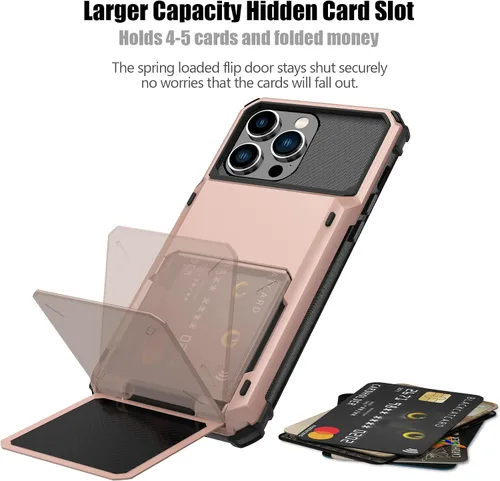 Vista 194 de Nvollnoe - Funda para iPhone 14 con tarjetero [tienda de 5 tarjetas] Negro - Almacenamiento más grande