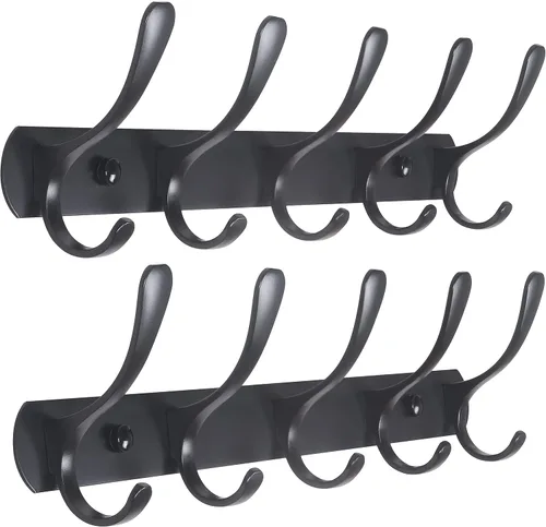 Vista 10 de SKOLOO Perchero de pared moderno, perchero de pared de metal con 5 ganchos, resistente riel de pared para colgar abrigos, chaquetas, ropa, Negro