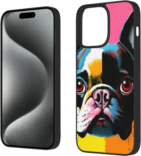 Vista 2 de Funda estampada de bulldog francés colorido para iPhone 15 Pro Max, funda de TPU a prueba de golpes para iPhone 15 Pro Max de 6.7 pulgadas,