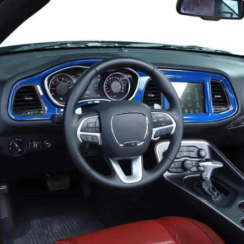 Vista 11 de JeCar Marco de tablero panel de mando compartimento central, accesorio decorativo interior compatible con Dodge Challenger 2015-2023, textura