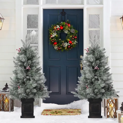 Vista 2 de Árbol de Navidad preiluminado de 3 pies con 78 luces LED preiluminadas de alta calidad, 8 modos, funciona con pilas, mini árbol de Navidad pequeño