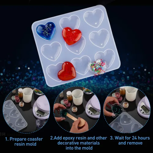 Vista 5 de WILLBOND Molde de resina de corazón, moldes de silicona de resina de corazón para el día de la madre, regalos de fiesta de bricolaje para mamá