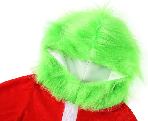 Vista 2 de Disfraz de Navidad para bebé, disfraz de Papá Noel, disfraz de monstruo peludo verde, mameluco de Navidad para cosplay