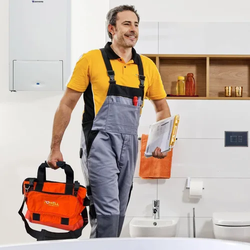 Vista 3 de Powell Bolsa de herramientas de lona – Bolsa grande de herramientas con boca ancha – Bolsa de herramientas inferior de vinilo resistente a