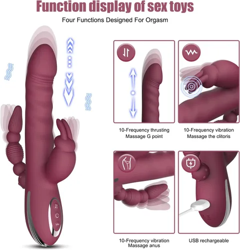 Vista 2 de Vibrador de conejo de empuje para el punto G, estimulador de consolador anal del clítoris, juguetes sexuales para adultos, 10 potentes velocidades